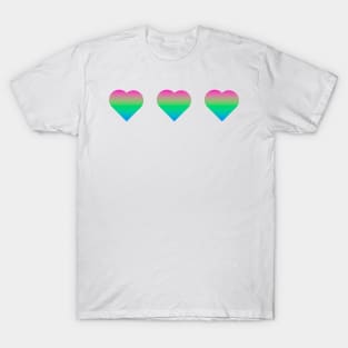 Bi+ Hearts Polysexual Flag (Vertical Gradient Trio) T-Shirt